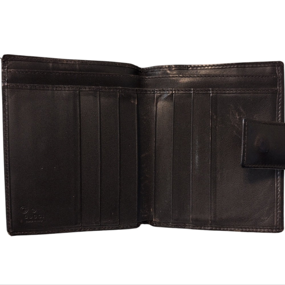 Gucci Black Brown Leather and Canvas Wallet Preloved Credit Card Men Women - Picture 8 of 15